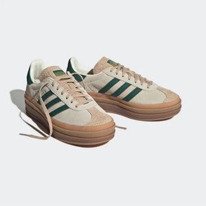 NWT Adidas Gazelle bold beige and green, women’s size 7.5